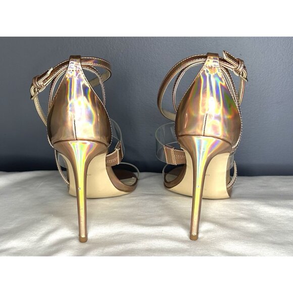 Guess Felecia Strappy Stiletto Size 9 Iridescent Rose Gold & Clear Dressy Sandal - Picture 14 of 14